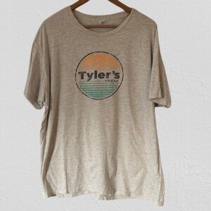 Tyler's Austin Texas Cotton Heather Gray Blue Orange Sunset Tee Shirt Men's XL